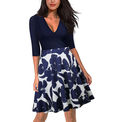 

2017 Women Autumn V-Neck Dress With Flora Print New Arrival