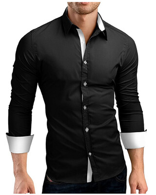 

Men Shirt Brand 2017 Male High Quality Long Sleeve Shirts Casual Hit Color Slim Fit Black Man Dress Shirts 4XL C936