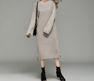 

2017 autumn and winter new loose knit dress long sweater long sleeves sweater skirt