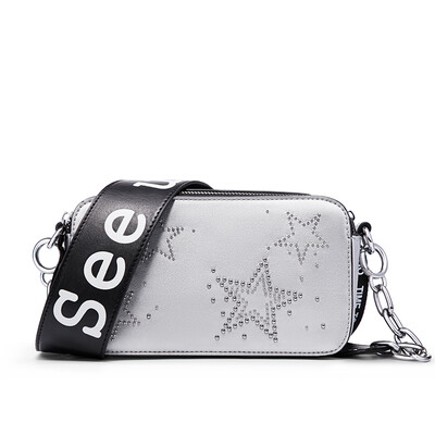 

Golf GOLF Messenger bag female fashion double zipper shoulder bag ladies dual-use wide shoulder strap star female bag sweet lady small square bag B8BV41988J red