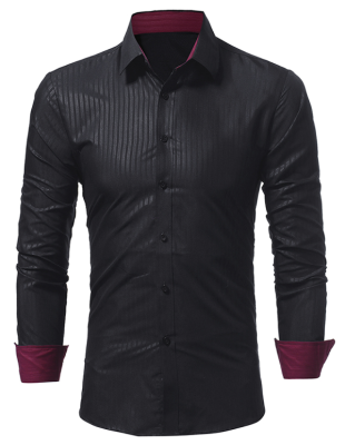 

Brand 2017 Fashion Male Shirt Long-Sleeves Tops Classic Dark Stripes Embossed Mens Dress Shirts Slim Men Shirt 3XL