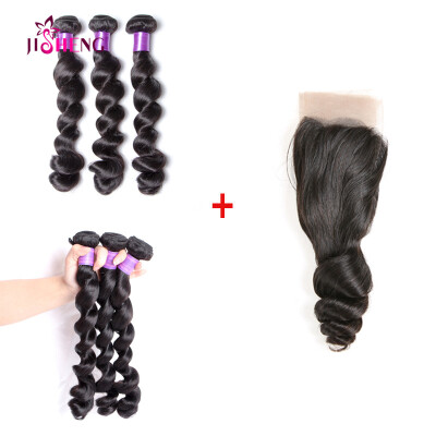 

SQ hair Loose Curly Hair Indian Virgin Hair 3 Bundles With Closure