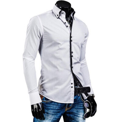

Men Shirt Luxury Brand 2017 Male Long Sleeve Shirts Casual Solid Multi-Button Hit Color Slim Fit Dress Shirts Mens Hawaiian XXL