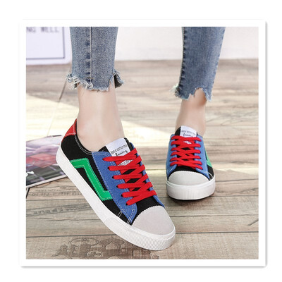 

Korean version of the tide female 2018 street shot shoes round head womens canvas shoes with college wind platform casual shoes
