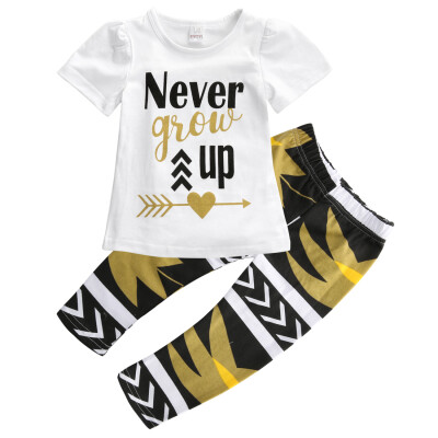

USA Fashion Toddler Kids Baby Girls Outfit Clothes T-shirt TopsLong Pants 2PCS