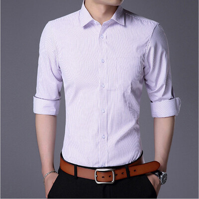 

2017 autumn new men's lapel print casual men's shirt long-sleeved light business casual shirt