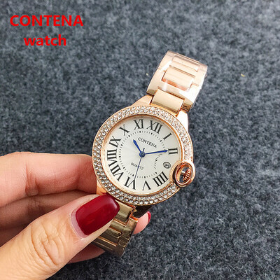 

Diamond Dial Ladies Quartz Watch CONTENA Business Wristwatch Roman Number Women Calendar Watch Hour