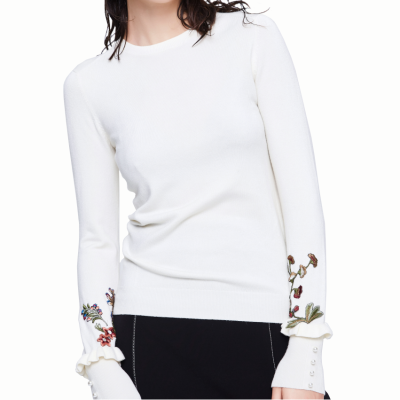 

Floral pattern embroidered white sweater