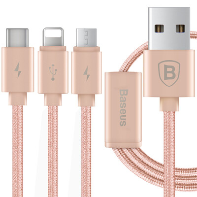 

Baseus multi-function data cable Apple&Andrews triple play cable drag three type-c for iPhone6 ​​ 6s 78 X Huawei millet 6 rose gold
