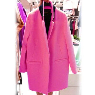 

Fashion Solid Color Loose Cocoon Type Turn-down Collar Woolen Coat for Women