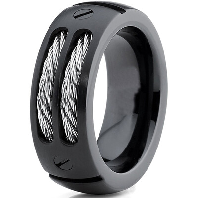 

Hpolw 8MM Mens Titanium Ring Wedding Band with Stainless Steel Cables&Screw Design Sizes 6 to 15