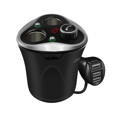 

SOLAM Creative cup type car bluetooth hands free kit MP3 player FM transmitter with cigarette lighter extension 3 USB charger