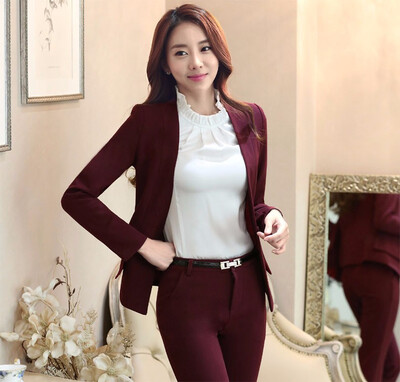 

Novelty Wine Formal Professional Work Suits With Jackets And Pants 2016 Autumn Winter Pantsuits For Ladies Office Pants Suits