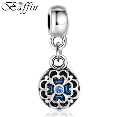 

3 Colors Silver Color Round Flower Charm Pendant Fit Bracelet Necklace Original Bead Accessories Blue Enamel