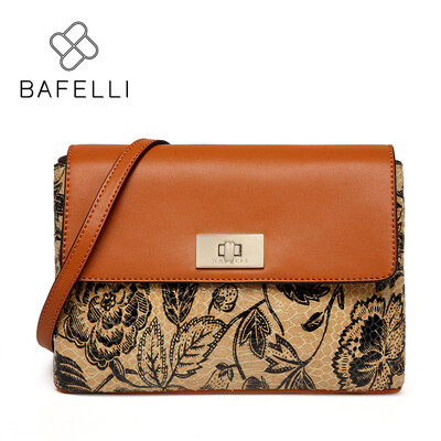 

BAFELLI 2017 split leather shoulder bag vintage flowers pattern for women crossbody bag bolsa mujer women messenger bag