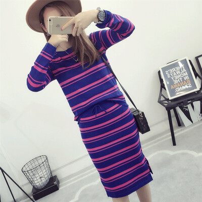 

sustory women&39s 2017 autumn&winter models Korean long-sleeved Slim thin suit sweater sweater skirt skirt two-piece suit SRSU054 rose red all