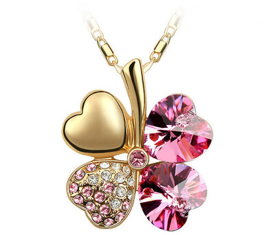 

Four Leaf Clover Necklaces Pendant Heart Austria Crystal 18K Gold Plating Vintage Fashion Jewelry For Women 900