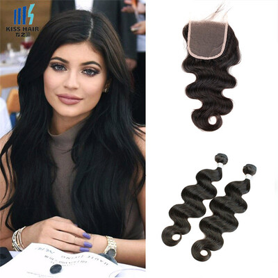 

kiss hair factory price body wave hair extension 2 bundles with 4*4lace closure remy Brazilian human hair weaving