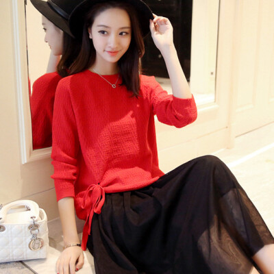 

Autumn new round neckline with sweater solid color loose long-sleeved wild bottom sweater