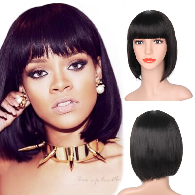 

14'' Black Bob Wig Short Synthetic Wigs For Black Women Heat Resistant Hair with Bangs