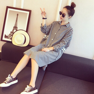 

Fort Sheng 2017 new women's autumn Korean version of the long-sleeved shirt shirt skirt women's long paragraph loose plaid shirt dress zx1781612 pink