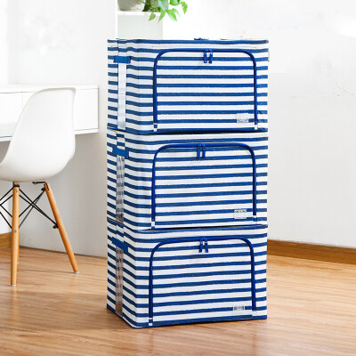 

Youfen B-series storage box Oxford cloth steel frame foldable storage box clothing quilt storage box extra large 66 liters 3 loaded blue stripes