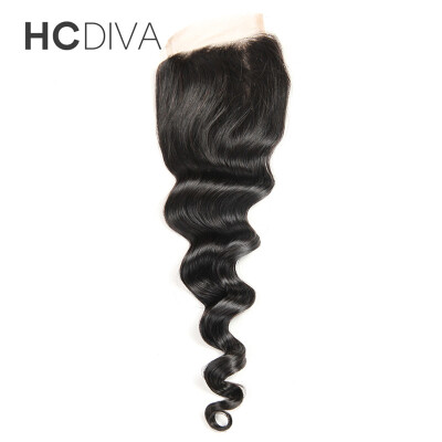 

HCDIVA Peruvian Loose Wave Lace Closure with baby hair 4*4 inch Free part 100% real Human Virgin Hair