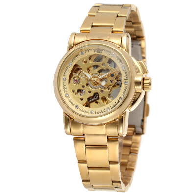 

WINNER 2017 Men Watch Gold Dial Decoration Genuine Golden Watches Men Stainless Steel Automatic Mechanical Watches