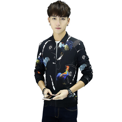 

Spring and autumn new 2017 chao men's coat fashionable prints animal and flowers men's jacket slim slim youth casual coat