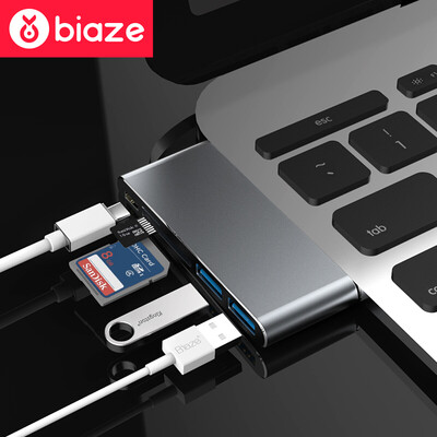 

BIAZE типа с расширением док USB концентратор HUB разветвитель TF / SD кард-ридер подходит для нового Apple MacBook проса музыки как компьютер / ноутбук R1- серый