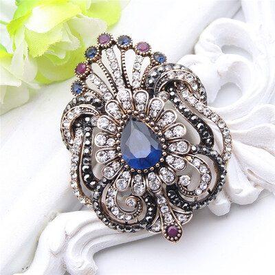 

Fashion Women Jewelry Turkish Brooch Blue Crystal Rhinestone Peacock Broches Brooches Ladies Scarf hijab Pins Best Royal Gift