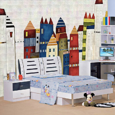 

Papel De Parede Infantil 3D Cartoon City Buildings Mural Обои Детская спальня 3D-комната Пейзаж Нетканые обои для стенной живописи