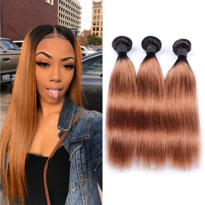 

4 Bundles Brazilian Ombre T1B/30 Brown Human Hair Straight Weaves Two Tone Color 12"-24" Human Hair Bundles