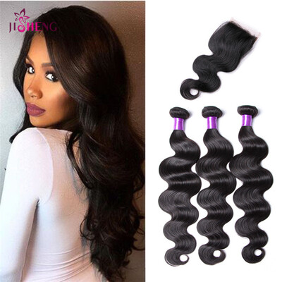 

44 Lace Closure With Bundles Body Wave 3 PCS With 44 Lace Peruvian Virgin Hair With Human Body Wave Hair Bundles