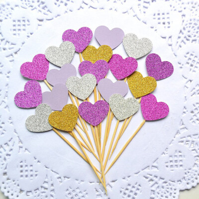 

Happy Birthday Party 10 pcs Heart New Cake Topper Supplies Baby Shower Decorations Wedding Party Gold