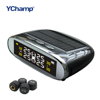 

YChamp Smart Car TPMS Система контроля давления в шинах Зарядка от солнечной энергии Цифровой ЖК-дисплей Автосистемы безопасности