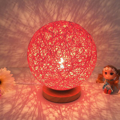 

BOKT Minimalist Solid Wood Table Lamp Bedside Desk Lamp Colourful Home Decor Rattan Ball Round Lampshade Red