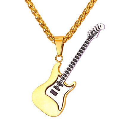 

U7 Gold/Black Color Rock Guitar Pendant & Chain Necklace Hip Hop Music Necklaces Men/Women Jewelry