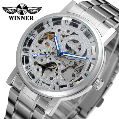 

WINNER New Men Sport Silver Watch Mens Mechanical Watches Luxury Bezel Design Clock Men Automatic Skeleton Watch