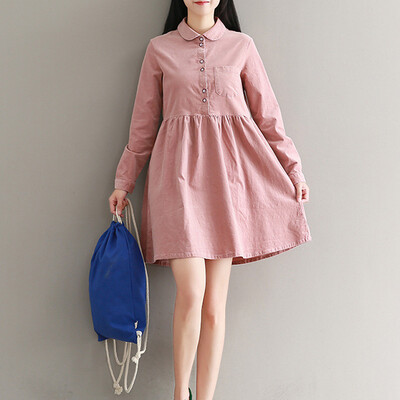 

City plus CITYPLUS 2017 autumn and winter new women's literature retro leather corduroy shirt dress CWQZ178355 bean red M