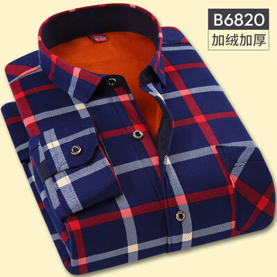

Casual Men Long Sleeve Shirt Winter Lattice Silm Fit Keep Warm Fashion