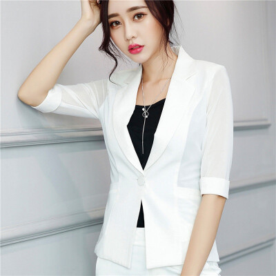 

New Half-sleeved Slim Women Blazers And Jackets Single Button Pockets Design Women Suit Korean (Black/White) Ladies Blazer