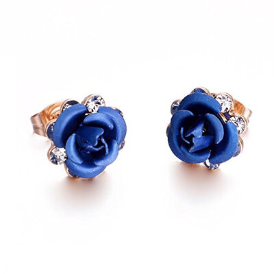 

Yoursfs Blue Rose Flower Stud18k Rose GP Beautiful Crystal Wedding Stud earrings