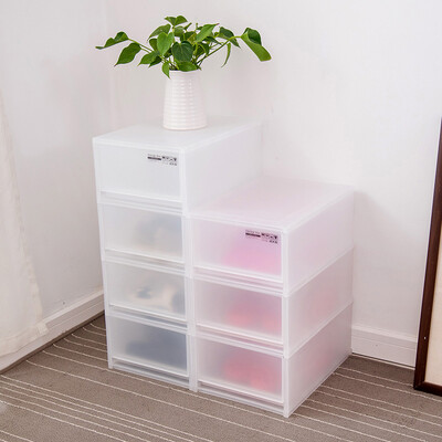 

single-layer drawer storage box translucent plastic storage box desktop storage box office storage shoe box transparent white