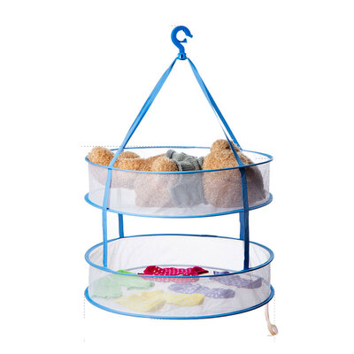 

any qianyue double layer clothes drying basket drying net drying net double layer edge with wind hook 60cm blue