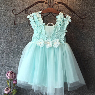 

Baby Girl Princess Party Pearl Lace Tulle Flower Backless Gown Fancy Dress 2-7Y