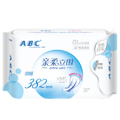 

ABC pro-soft stand light thin cotton soft super long night with a napkin 382mm * 3 (KMS formula) old and new random packaging