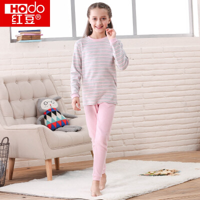 

Red beans children&39s warm underwear suit men&women in the big children low round neck autumn&winter Shu Rong red bean velvet youth stripes plus cashmere coat HDR27010 pink strip 120