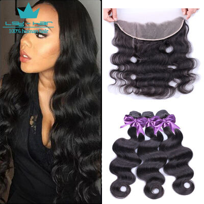 

Malaysian virgin human hair 3 bundles with frontal Body wave hair weaves with frontal