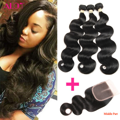 

Malaysian Body Wave 3 Bundle Hair with Lace Closure 4*4 100% Virgin Human Hair Weave Bundle with Closure Alot Hair Prodcuts